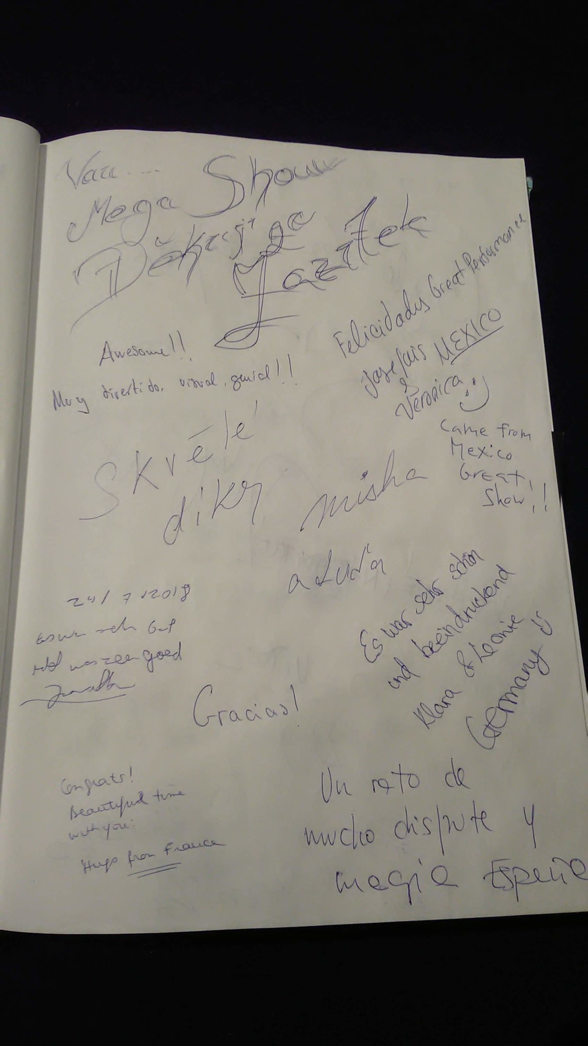 Black light theatre guestbook